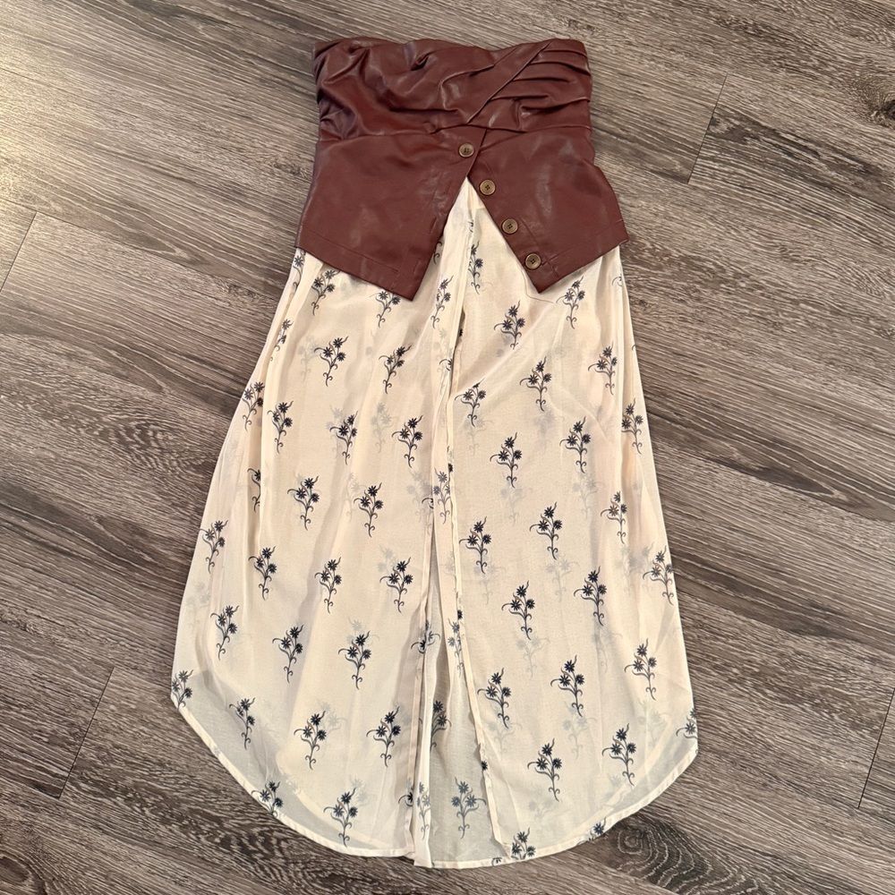 Anthropologie Strapless Faux Leather Corset Layered Top New